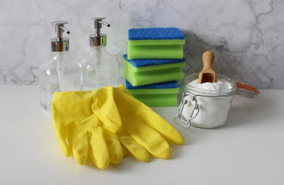  Yellow gloves and other cleaning supplies, deep cleaning, cleaning services, house cleaning, house cleaning companies, one time deep cleaning 